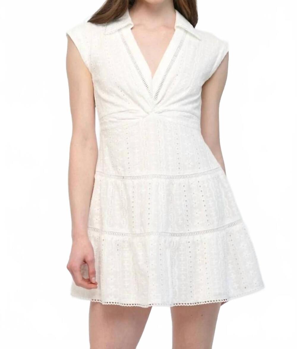 NEW FATE eyelet twist-front dress mini dress in off white
